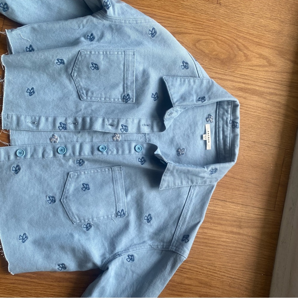 Blue jacket with mushroom details